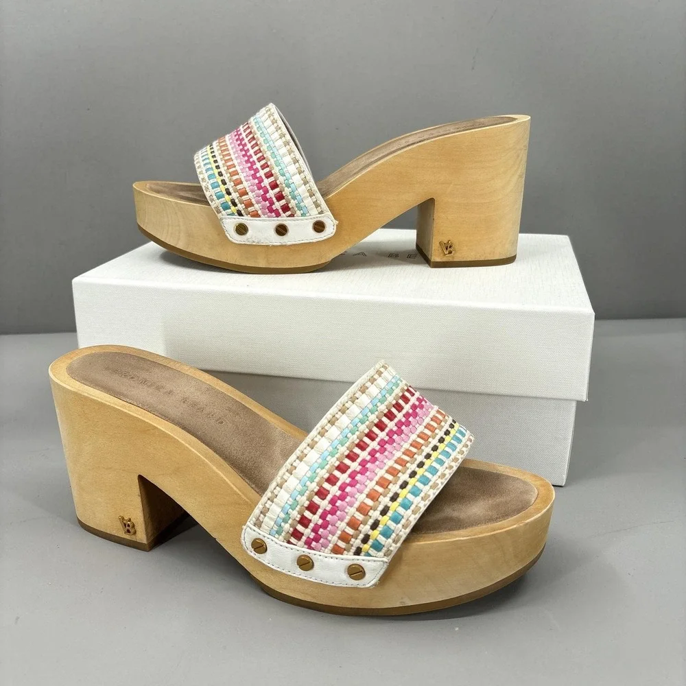 Veronica Beard Sandals Shoes Womens 9 Multicolor Hannalee Woven Slide Platform